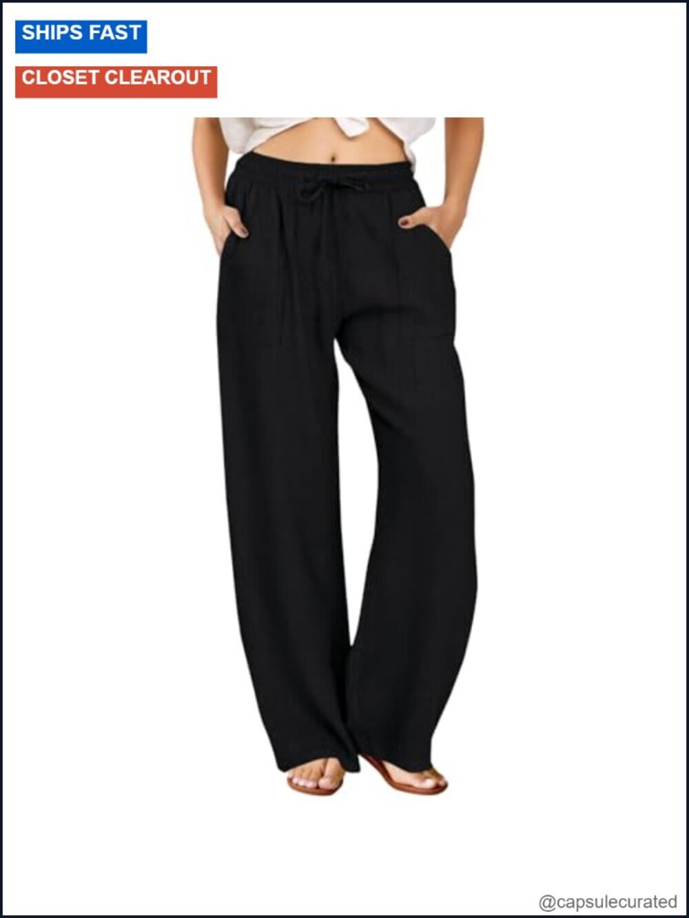 Womens Palazzo Pants Casual Drawstring Wide Leg Flowy Beach Linen Trousers with